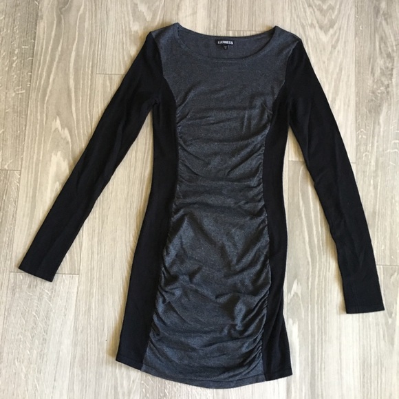 EXPRESS Long Sleeve Black & Gray Bodycon Dress - Picture 2 of 7